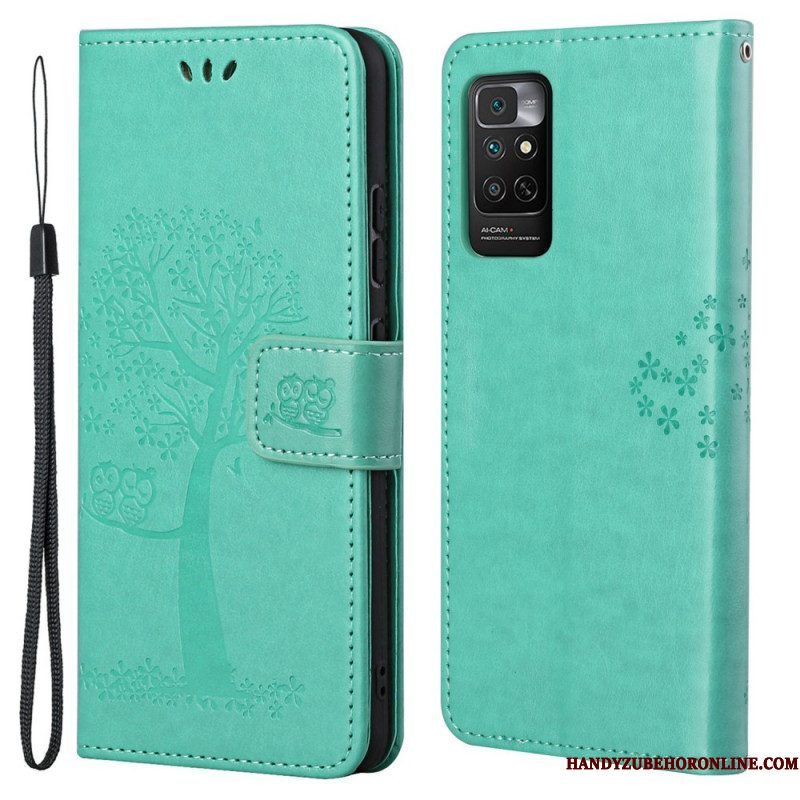 Folio-hoesje voor Xiaomi Redmi Note 11 / 11S Met Ketting String Boom En Uilen