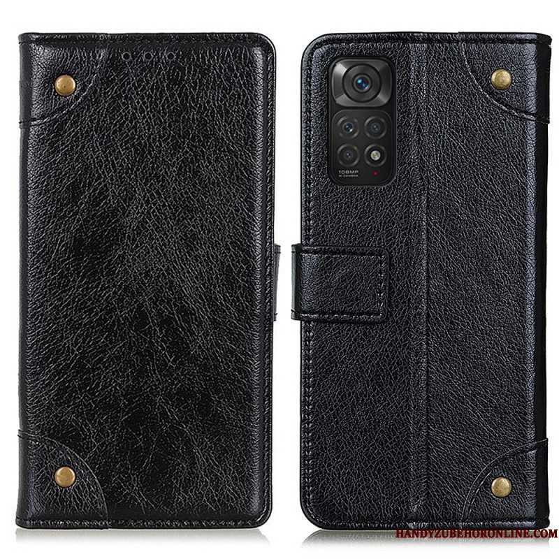 Folio-hoesje voor Xiaomi Redmi Note 11 / 11S Stijl Nappa Lederen Vintage Klinknagels