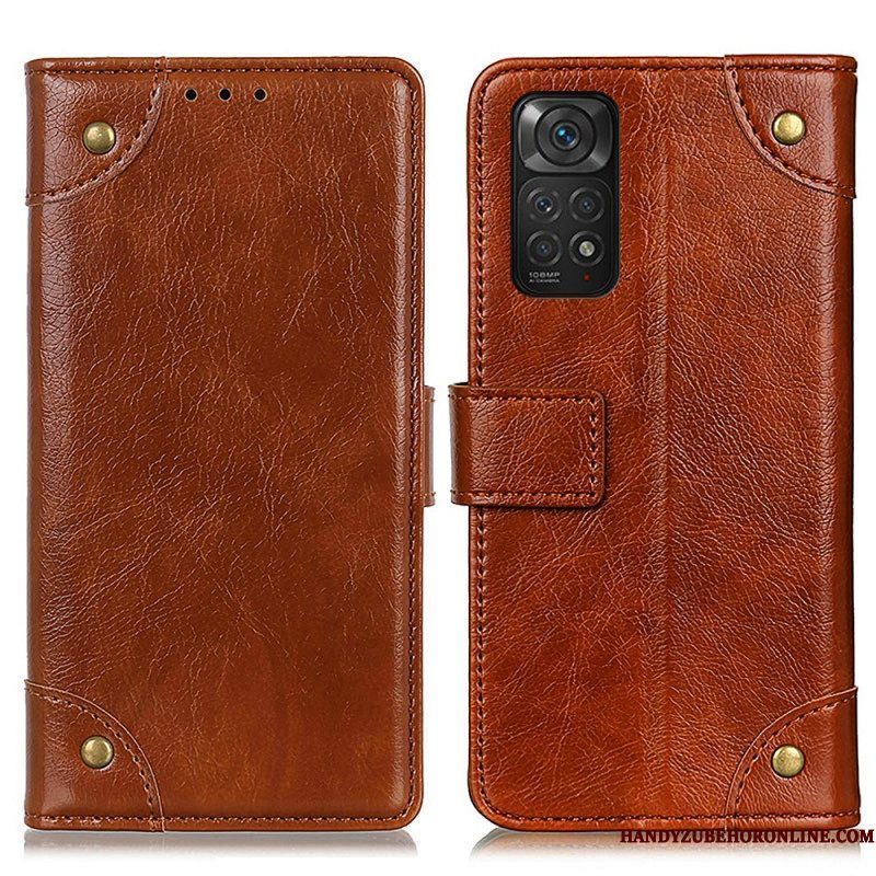 Folio-hoesje voor Xiaomi Redmi Note 11 / 11S Stijl Nappa Lederen Vintage Klinknagels