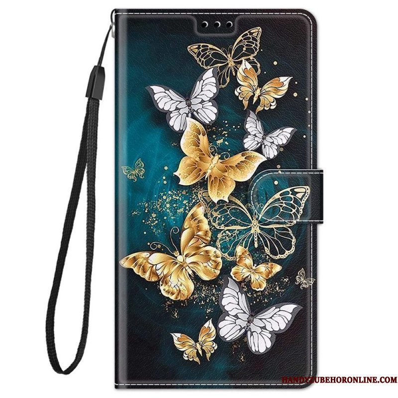 Folio-hoesje voor Xiaomi Redmi Note 11 Pro Plus 5G Met Ketting Riem Vlinders Waaier