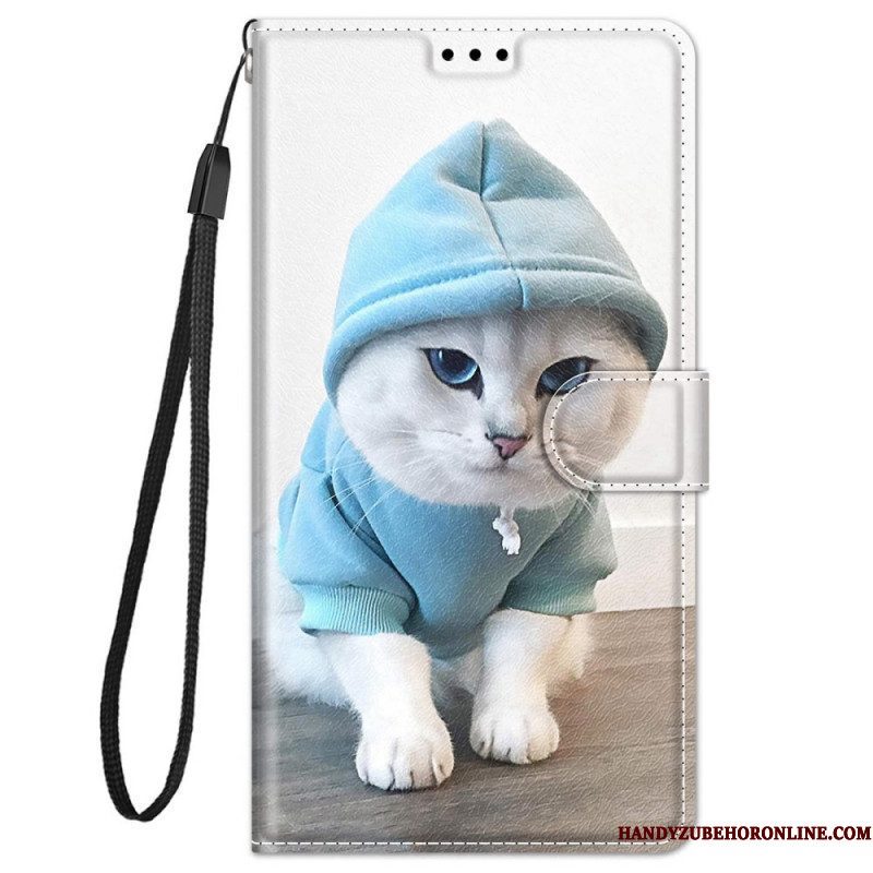 Folio-hoesje voor Xiaomi Redmi Note 11 Pro Plus 5G Met Ketting String Cat Fan