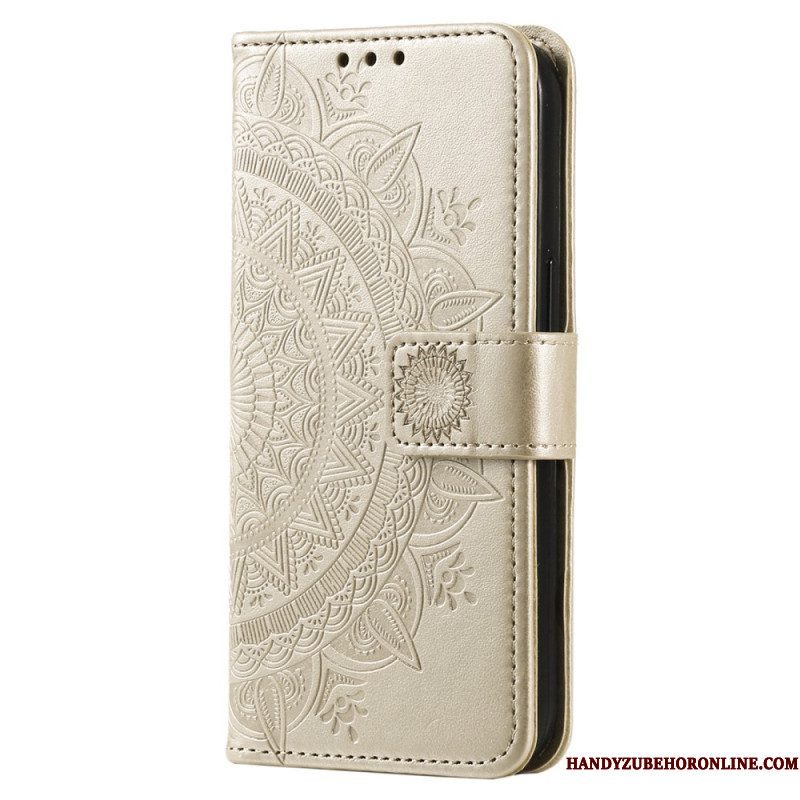 Folio-hoesje voor Xiaomi Redmi Note 12 4G Mandala Zon Met Lanyard