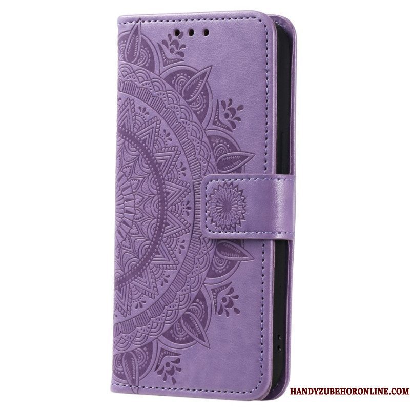 Folio-hoesje voor Xiaomi Redmi Note 12 4G Mandala Zon Met Lanyard