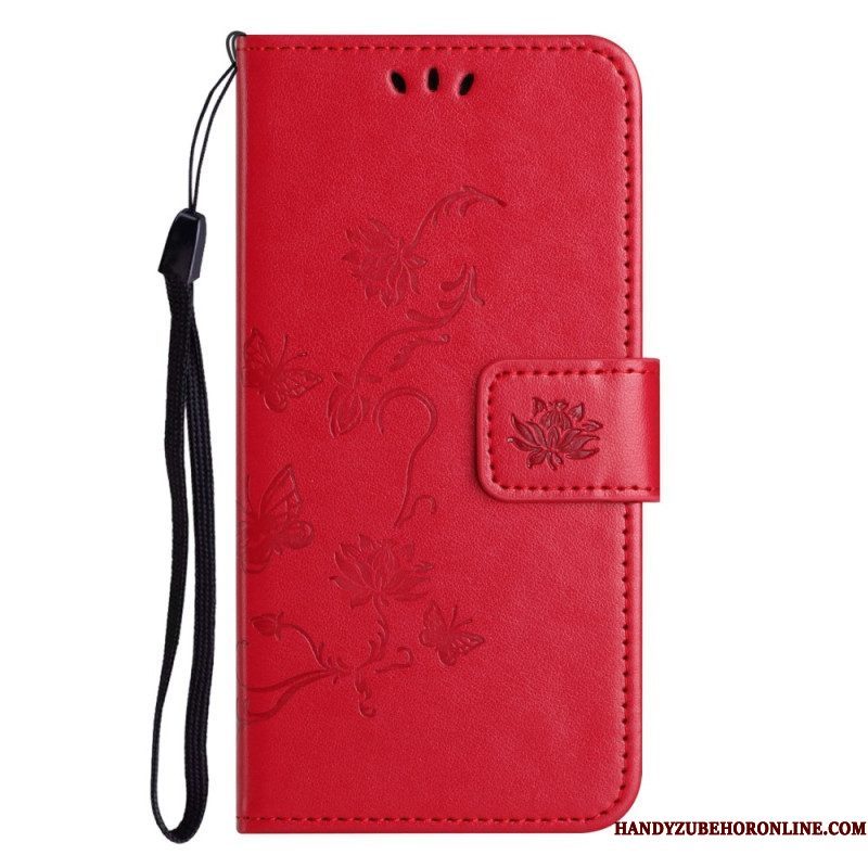 Folio-hoesje voor Xiaomi Redmi Note 12 4G Met Ketting Bloemen En Vlinders Met Riem