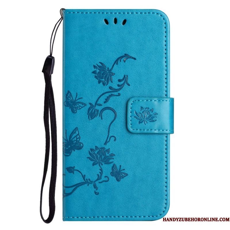 Folio-hoesje voor Xiaomi Redmi Note 12 4G Met Ketting Bloemen En Vlinders Met Riem