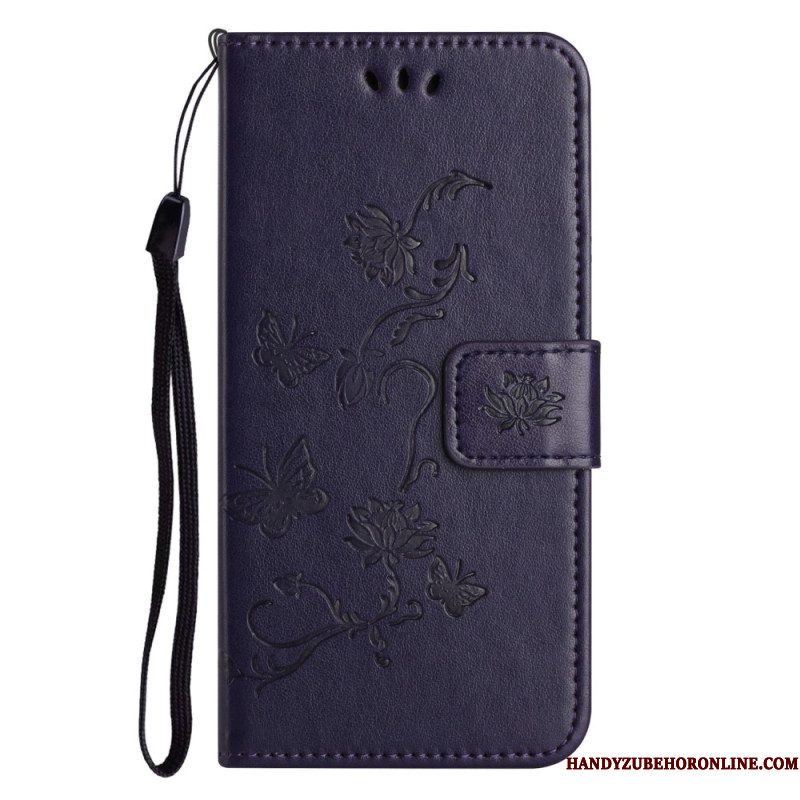 Folio-hoesje voor Xiaomi Redmi Note 12 4G Met Ketting Bloemen En Vlinders Met Riem