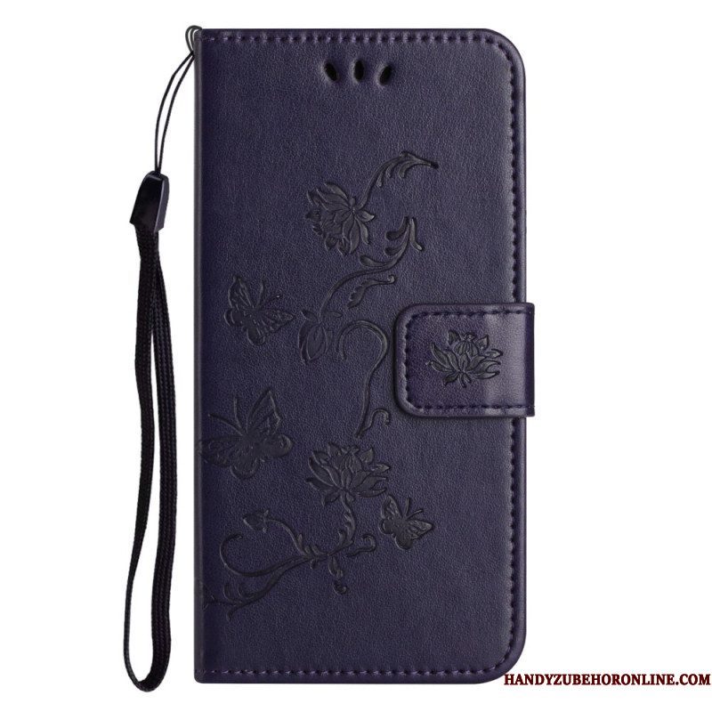 Folio-hoesje voor Xiaomi Redmi Note 12 4G Met Ketting Bloemen En Vlinders Met Riem