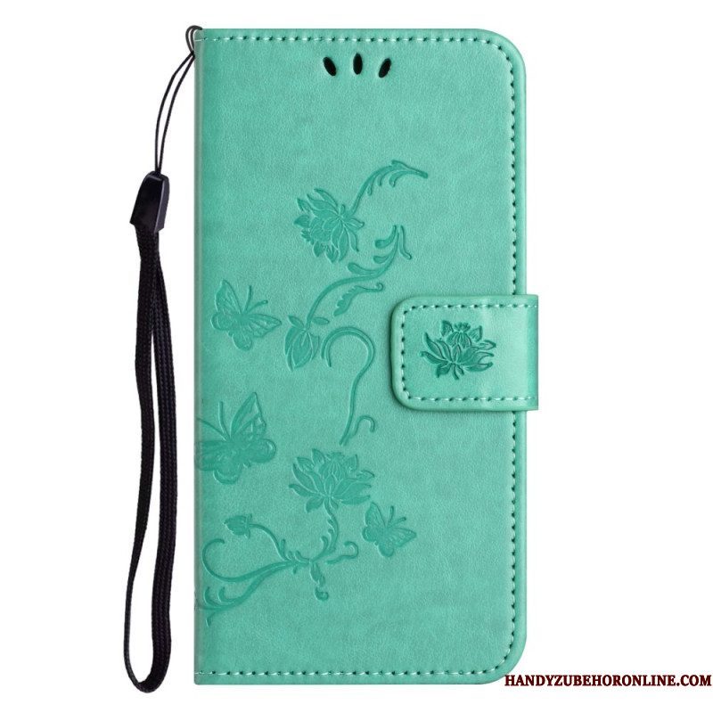 Folio-hoesje voor Xiaomi Redmi Note 12 4G Met Ketting Bloemen En Vlinders Met Riem