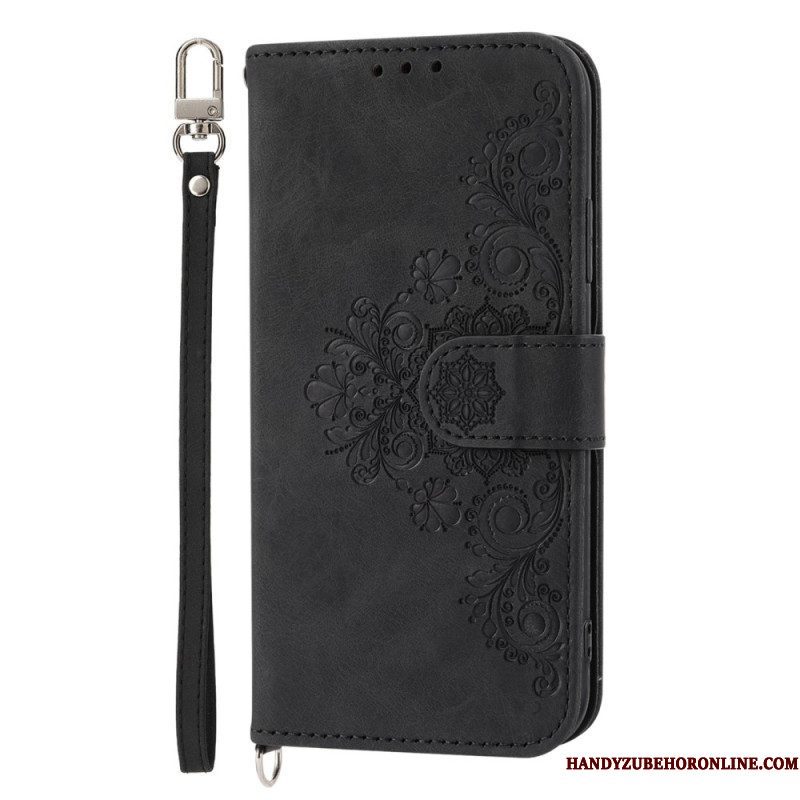 Folio-hoesje voor Xiaomi Redmi Note 12 5G Bloemen Met Riem En Schouderriem