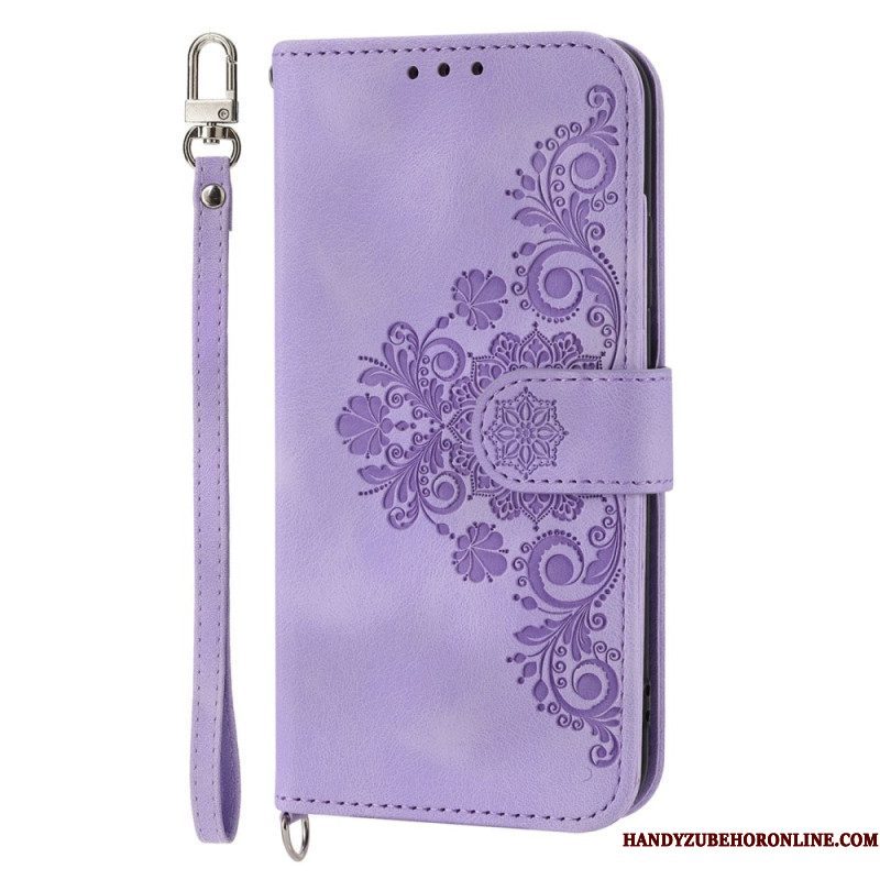 Folio-hoesje voor Xiaomi Redmi Note 12 5G Bloemen Met Riem En Schouderriem