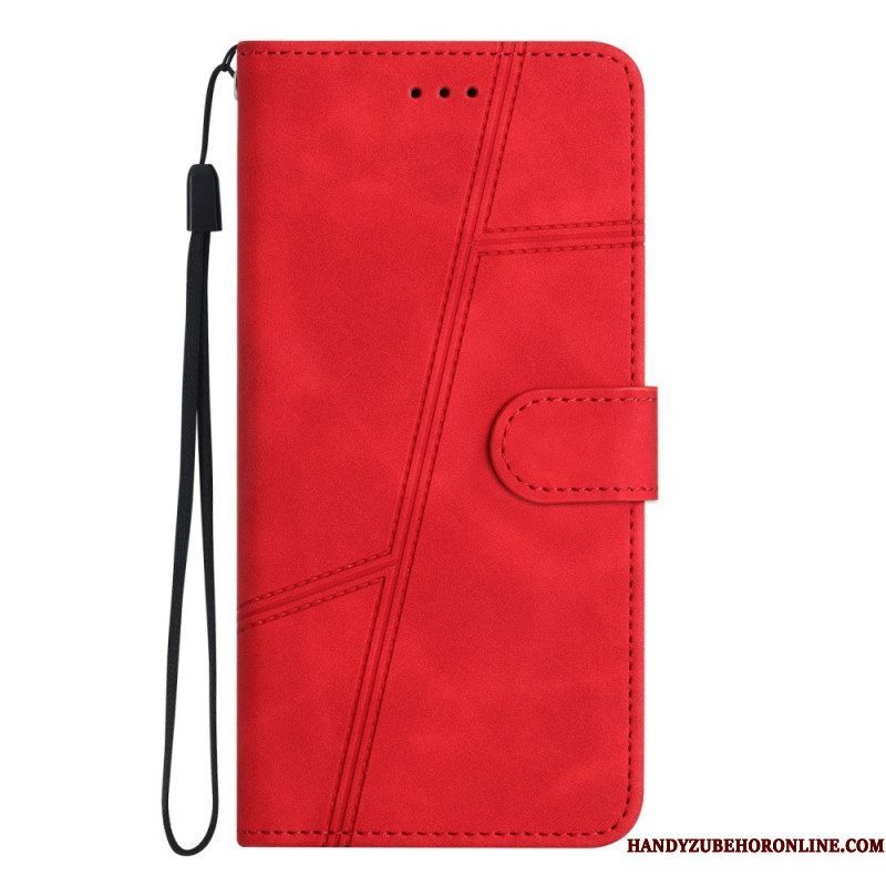 Folio-hoesje voor Xiaomi Redmi Note 12 5G Met Ketting Strappy Geometrische Lederen Stijl