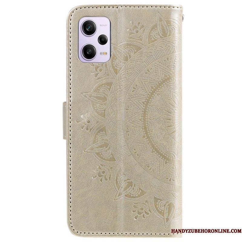 Folio-hoesje voor Xiaomi Redmi Note 12 Pro Mandala Zon Met Lanyard