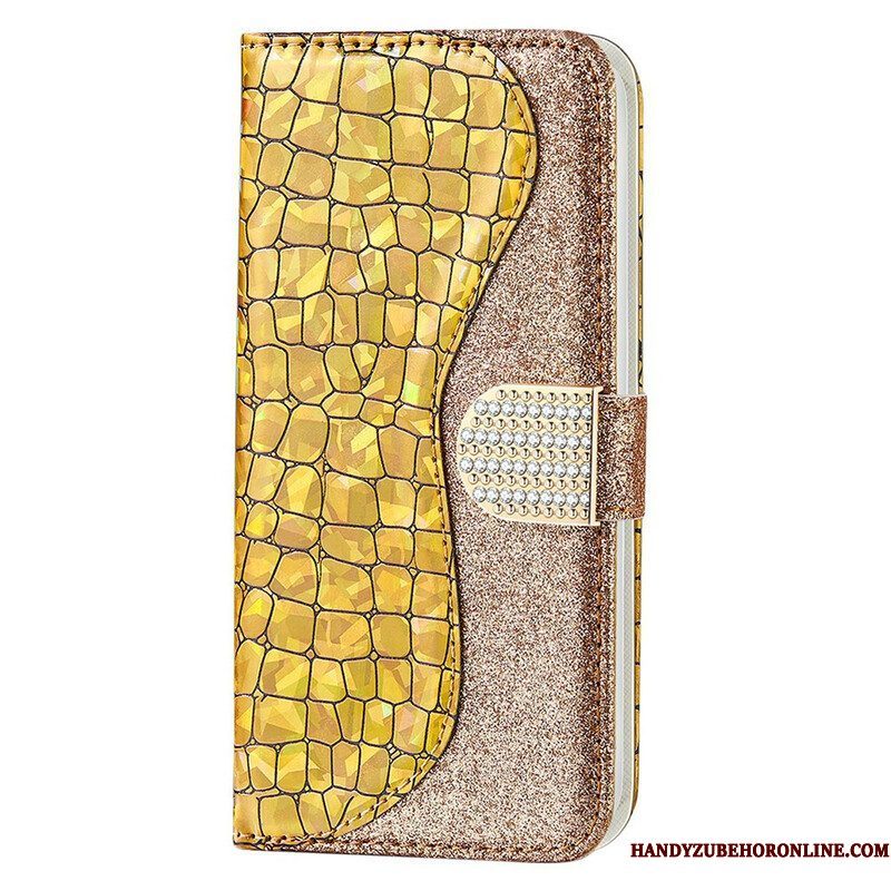 Folio-hoesje voor iPhone 13 Mini Krokodil Diamanten
