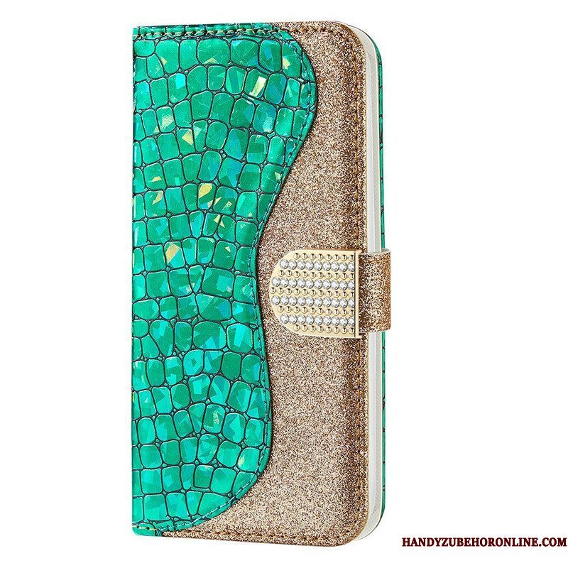 Folio-hoesje voor iPhone 13 Mini Krokodil Diamanten