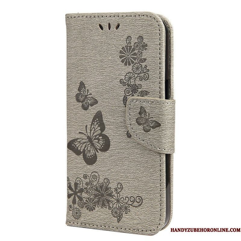 Folio-hoesje voor iPhone 13 Mini Met Ketting Prachtige Riemvlinders