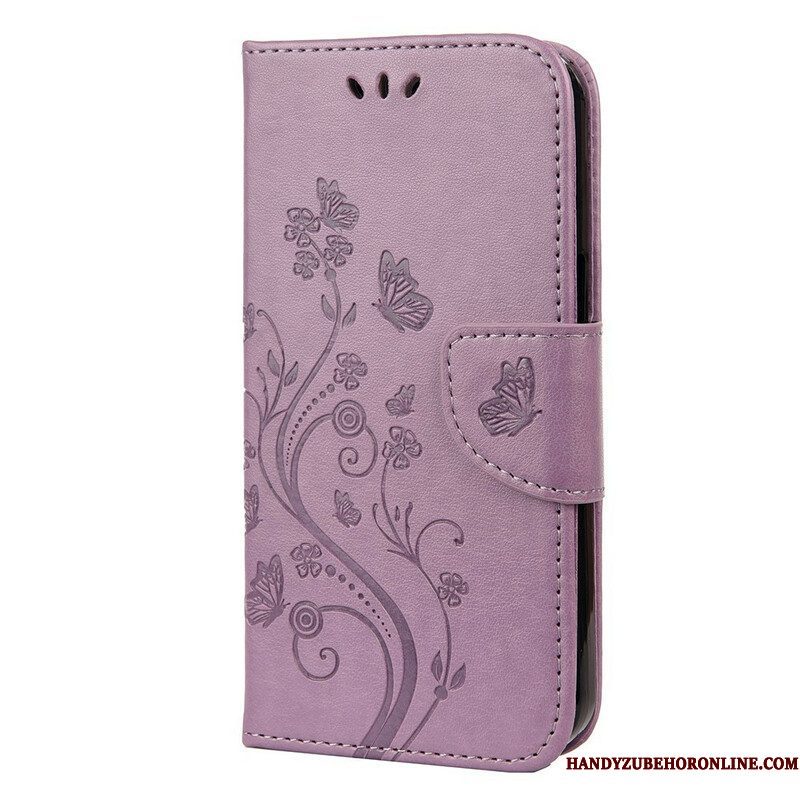 Folio-hoesje voor iPhone 13 Mini Met Ketting Strakke Bloemen