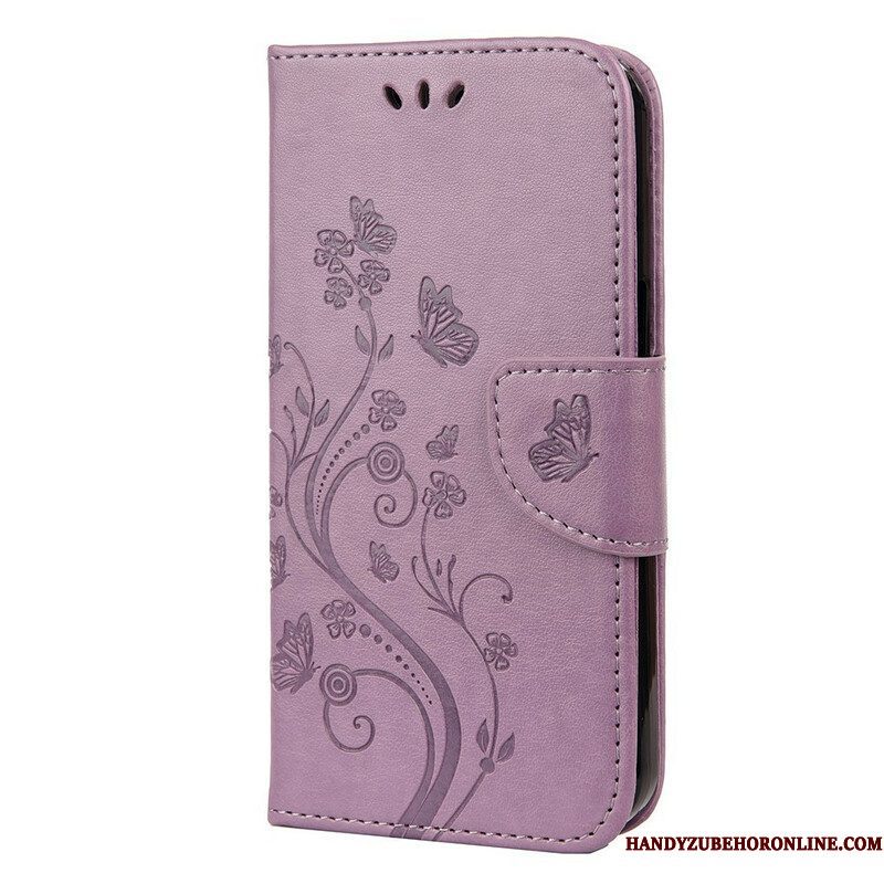 Folio-hoesje voor iPhone 13 Mini Met Ketting Strakke Bloemen