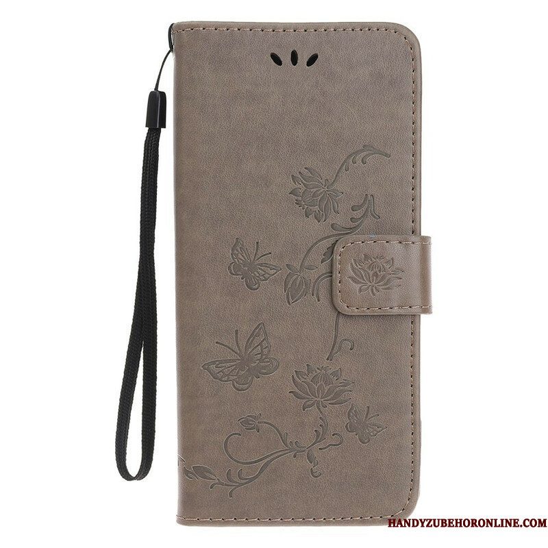 Folio-hoesje voor iPhone 13 Mini Met Ketting Vlinders En Bloemen Riem