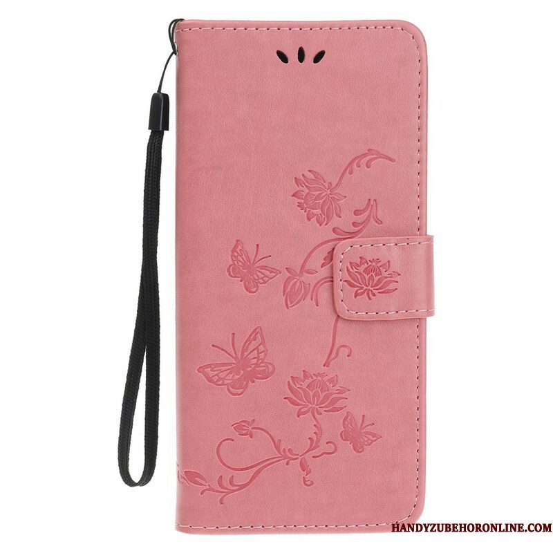 Folio-hoesje voor iPhone 13 Mini Met Ketting Vlinders En Bloemen Riem