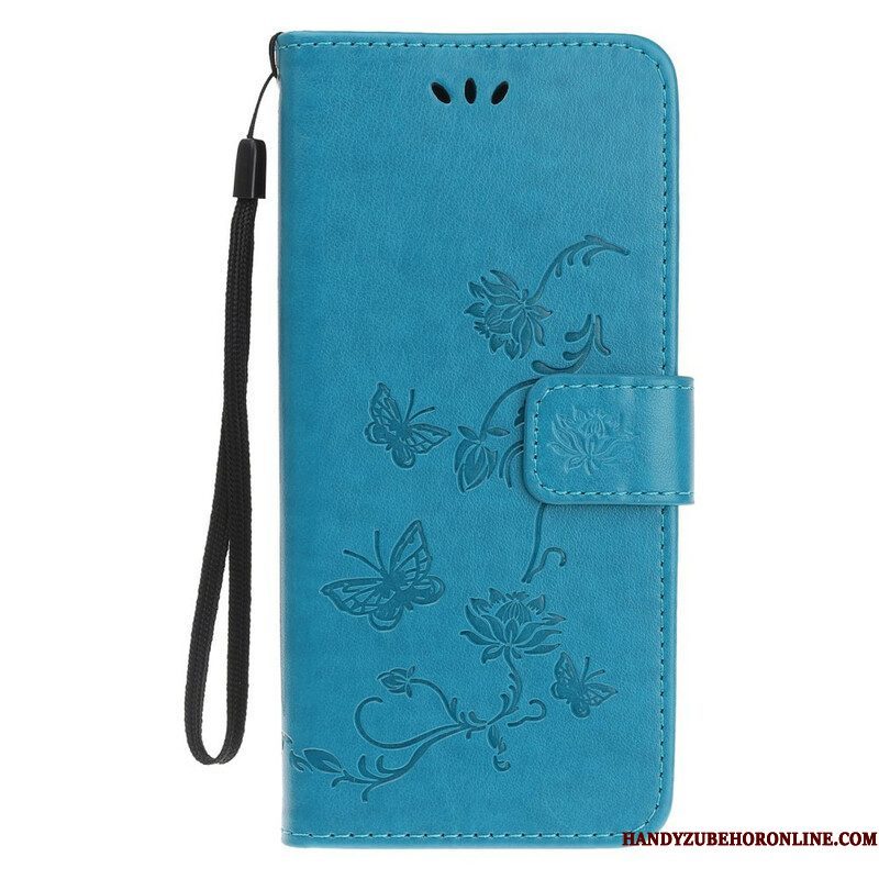 Folio-hoesje voor iPhone 13 Mini Met Ketting Vlinders En Bloemen Riem