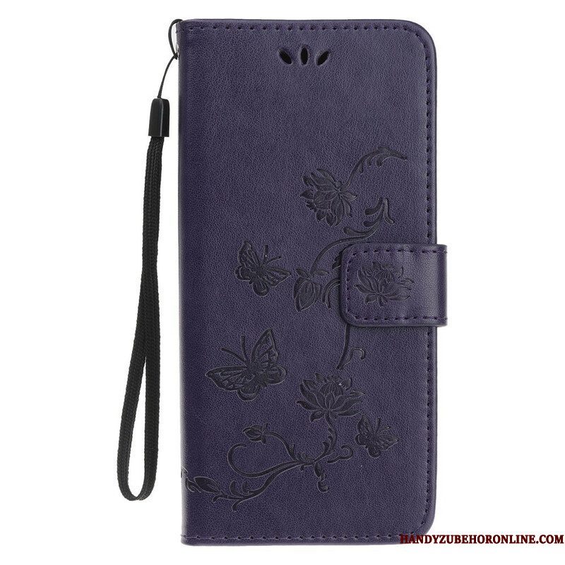 Folio-hoesje voor iPhone 13 Mini Met Ketting Vlinders En Bloemen Riem