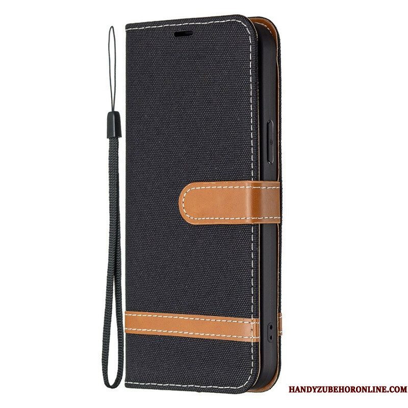 Folio-hoesje voor iPhone 13 Pro Met Ketting Band Van Stof En Leereffect