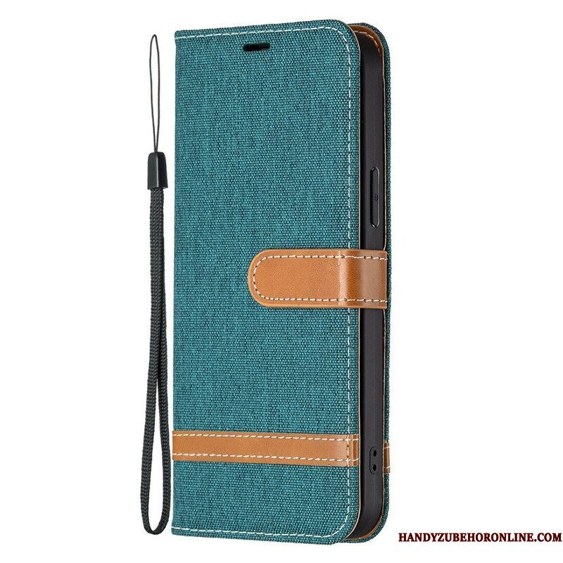 Folio-hoesje voor iPhone 13 Pro Met Ketting Band Van Stof En Leereffect