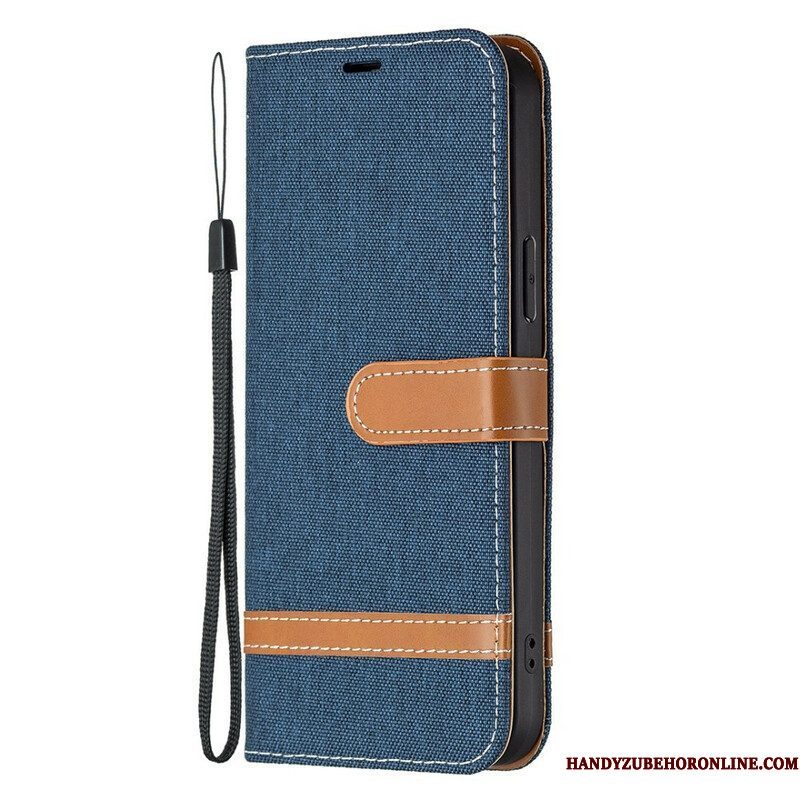 Folio-hoesje voor iPhone 13 Pro Met Ketting Band Van Stof En Leereffect
