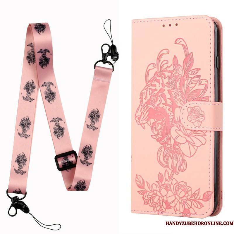 Folio-hoesje voor iPhone 13 Pro Met Ketting Barokke Strappy Tijger