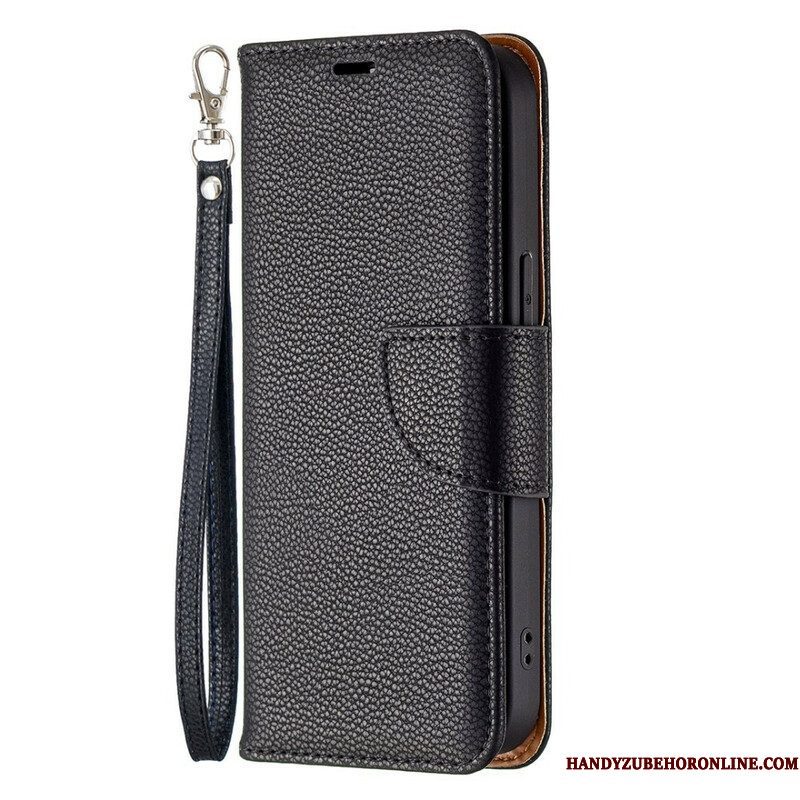 Folio-hoesje voor iPhone 13 Pro Met Ketting Gekleurde Lychee Leren Bandjes Met Leereffect