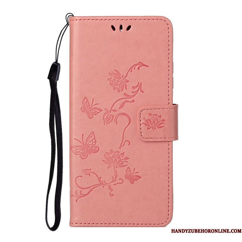 Folio-hoesje voor iPhone 13 Pro Met Ketting Vlinders En Bloemen Riem