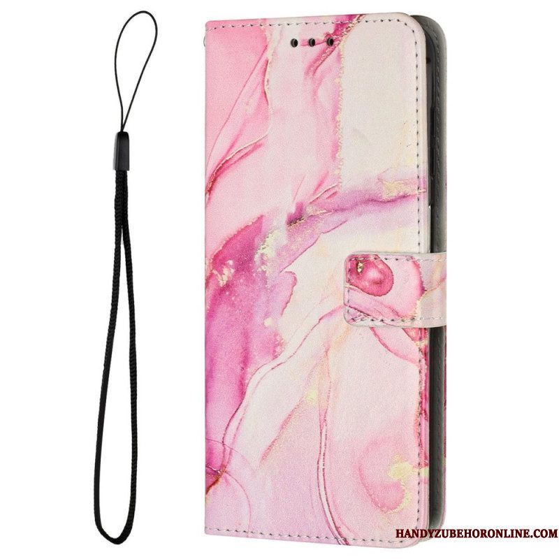 Folio-hoesje voor iPhone 14 Met Ketting Marmer Strippen