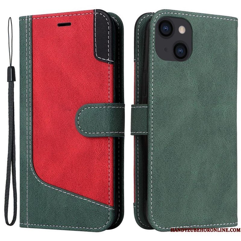 Folio-hoesje voor iPhone 14 Plus Driekleur Met Lanyard