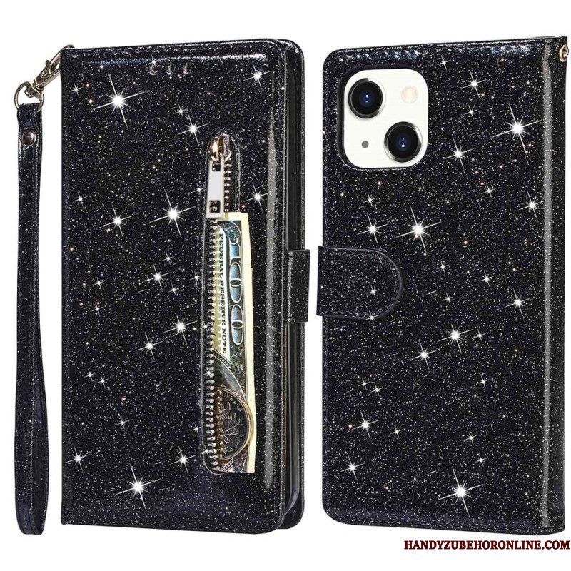 Folio-hoesje voor iPhone 14 Plus Glitter Portemonnee