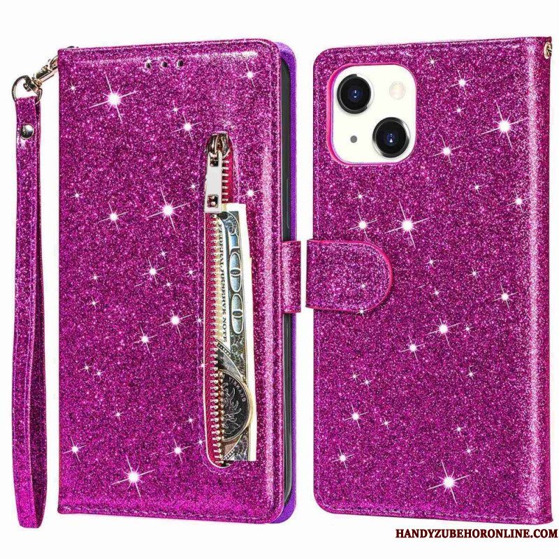 Folio-hoesje voor iPhone 14 Plus Glitter Portemonnee