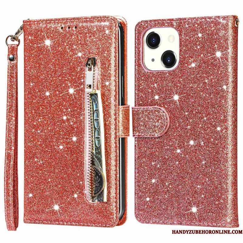 Folio-hoesje voor iPhone 14 Plus Glitter Portemonnee