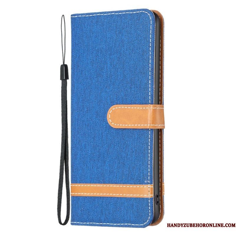 Folio-hoesje voor iPhone 14 Pro Max Met Ketting Band Van Stof En Leereffect