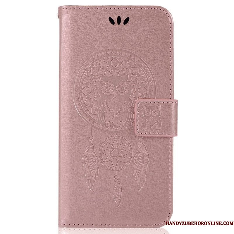 Folio-hoesje voor iPhone 14 Pro Met Ketting Uil Dromenvanger Met Riem