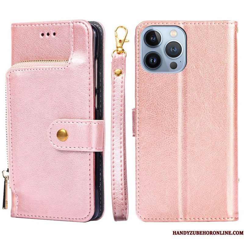 Folio-hoesje voor iPhone 14 Pro Portemonnee Met Ritssluiting