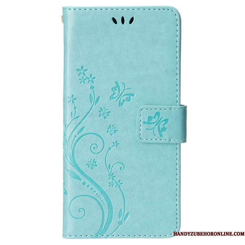 Folio-hoesje voor iPhone 15 Bloemen Met Koord