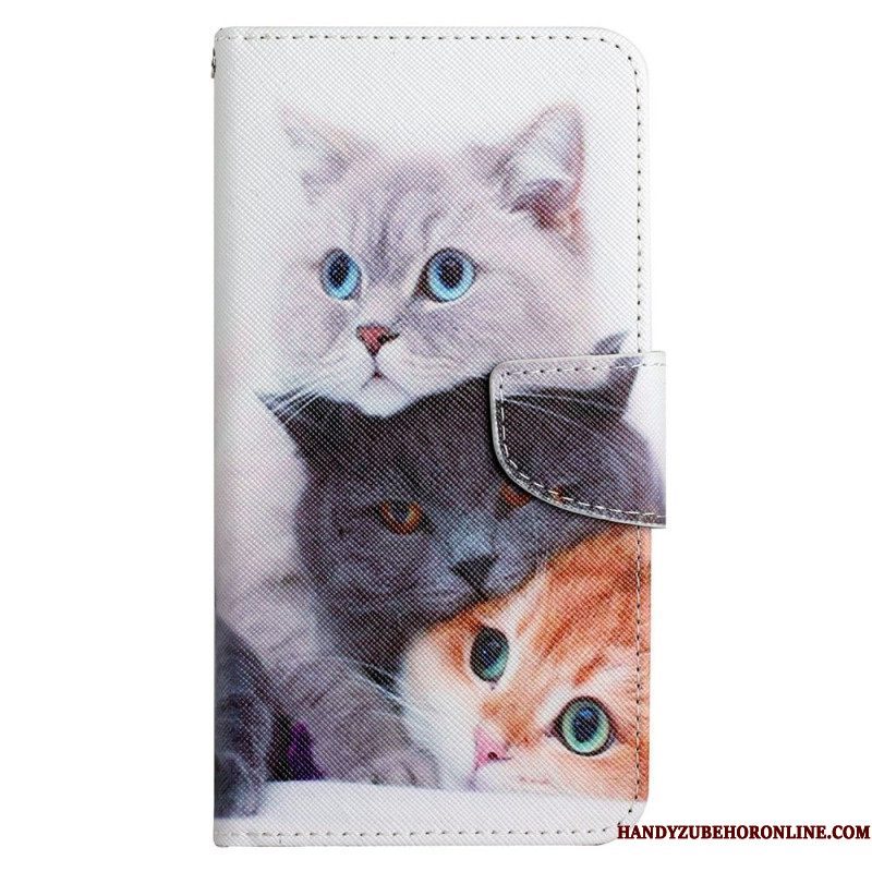 Folio-hoesje voor iPhone 15 Met Ketting Alleen Katten Met Riemen