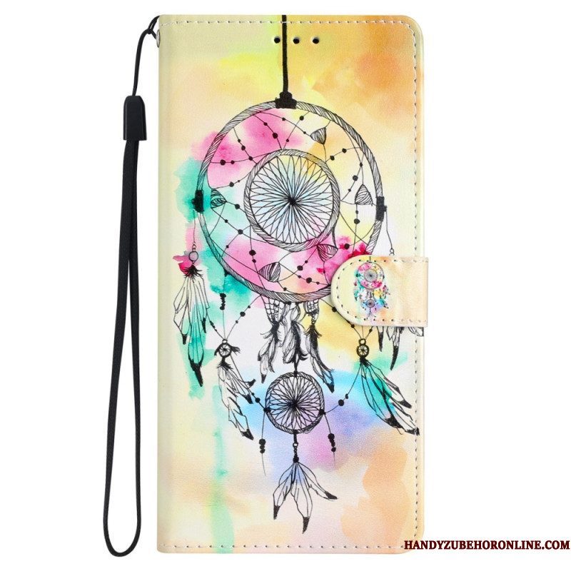 Folio-hoesje voor iPhone 15 Met Ketting Aquarel Dromenvanger Met Riem