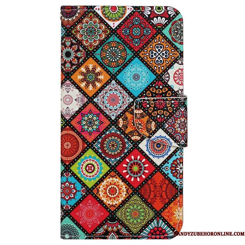 Folio-hoesje voor iPhone 15 Met Ketting Mooi Patchwork Met Riempje