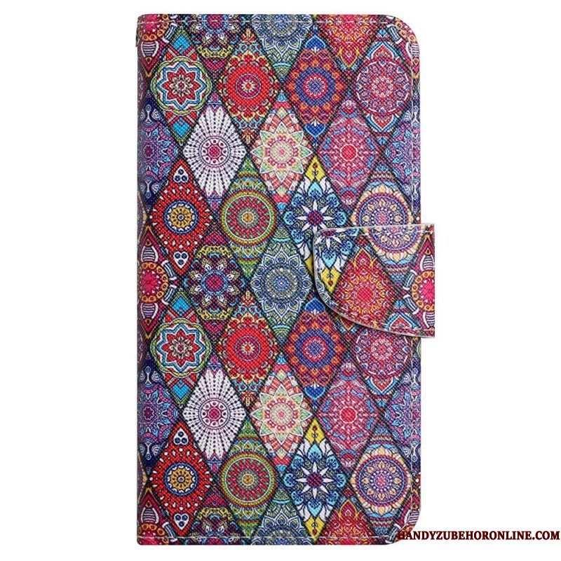 Folio-hoesje voor iPhone 15 Met Ketting Mooi Patchwork Met Riempje