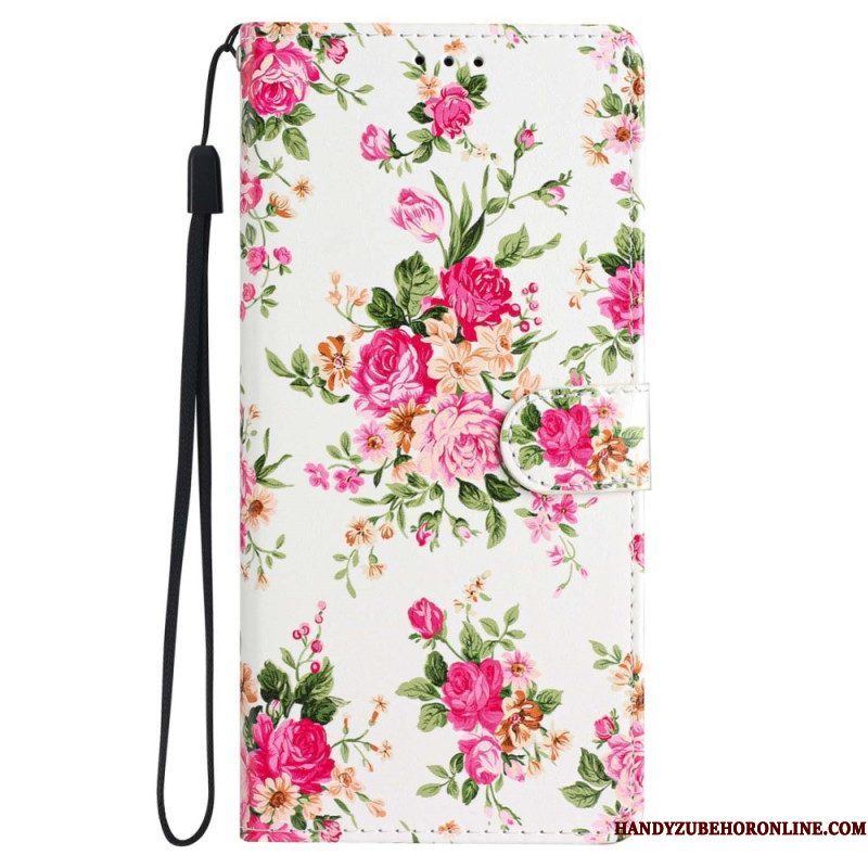 Folio-hoesje voor iPhone 15 Plus Met Ketting Bloemen Met Riempje