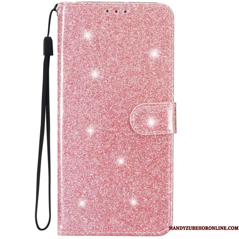 Folio-hoesje voor iPhone 15 Plus Met Ketting Glittereffect Met Riempje