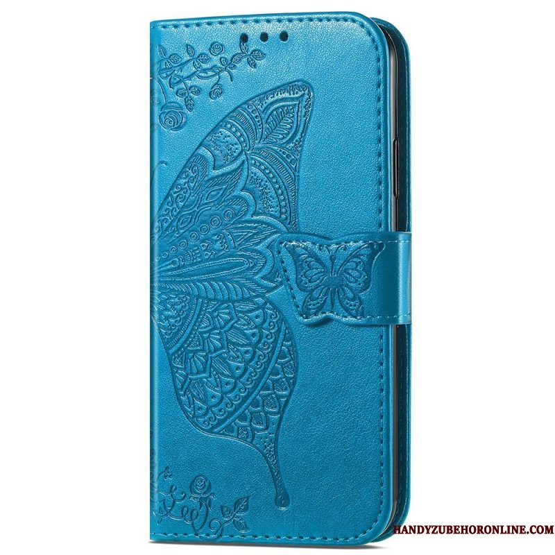 Folio-hoesje voor iPhone 15 Pro Max Met Ketting Barok Vlinder Met Riem