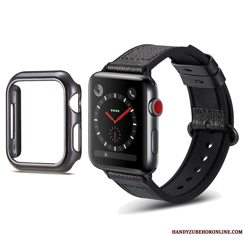 Hoesje Apple Watch Series 1 Leer Klittenband Kleur, Hoes Apple Watch Series 1 Siliconen Zwart