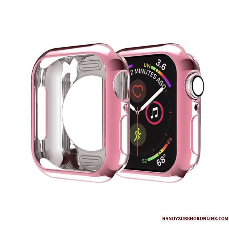 Hoesje Apple Watch Series 3 Siliconen Skärmskydd Dun, Hoes Apple Watch Series 3 Zacht Goud Omlijsting