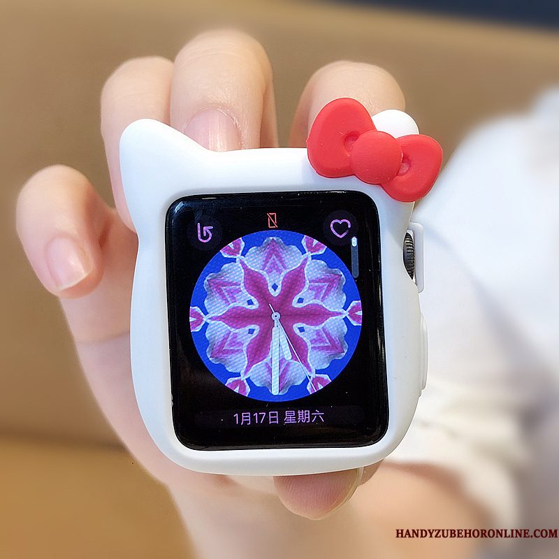 Hoesje Apple Watch Series 3 Zakken Trend Wit, Hoes Apple Watch Series 3 Bescherming Vlinderdas Kat